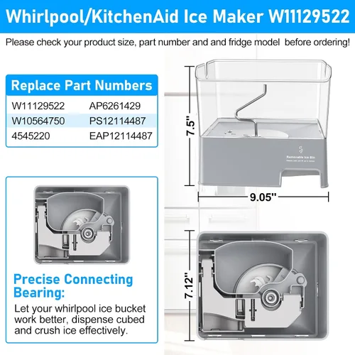 Miniatura 2 de Cubo de hielo para refrigerador W11129522 mejorado compatible con repuesto KitchenAid W10564750 Whirlpool Cubo de hielo extraíble KRFF707ESS01