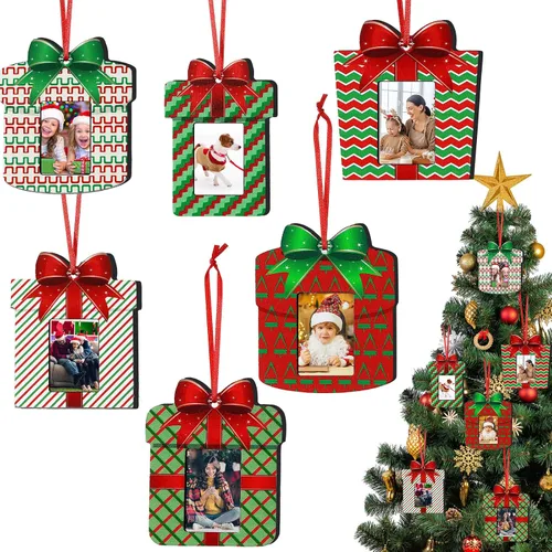 Miniatura 8 de Namalu 12 Piezas Marcos Pequeños para Adornos de Navidad Mini Adornos de Marcos de Fotos de Madera para Árbol de Navidad Recuerdos Colgantes