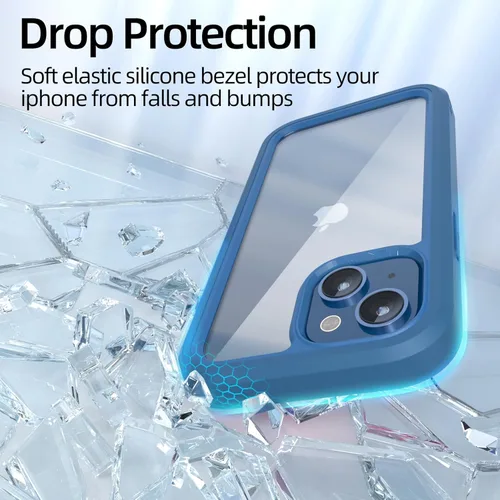 Miniatura 4 de WXR Funda para iPhone 13 mini/iPhone 12 Mini, parachoques de silicona suave y parte trasera de policarbonato duro transparente e interior de Azul