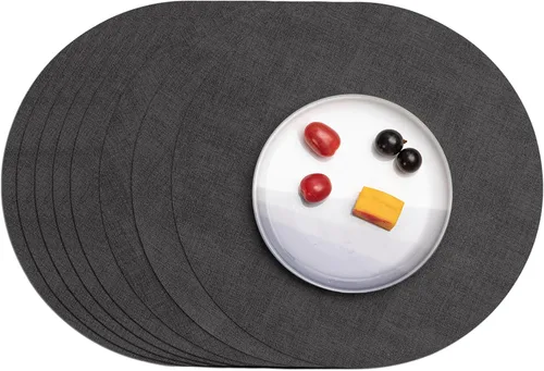 Miniatura 24 de Myir JUN Juego de 4 manteles individuales redondos, de piel sintética de doble cara, para interiores y exteriores, antideslizantes, lavables