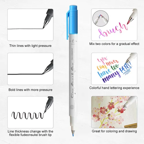Miniatura 3 de Fudenosuke GC-SB16 - Bolígrafo de pincel para caligrafía, 16 colores, para letras a mano, caligrafía, dibujo, escritura, diario