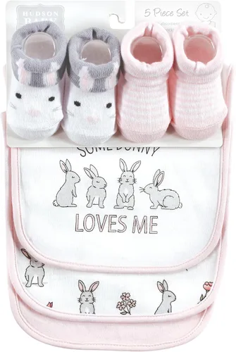 Miniatura 238 de Hudson Baby Conjunto de babero y calcetines unisex de algodón para bebé