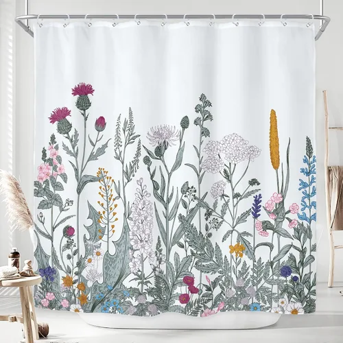 Miniatura 38 de Riyidecor - Cortina de ducha con estampado de flores silvestres para decorar un baño pequeño o una ventana, 36 pulgadas de ancho x 72 pulgadas