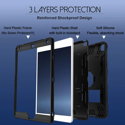 Miniatura 5 de Fundas para iPad de 6ª Generación, Funda de 5ª Generación, Air 2 de 9.7 Pulgadas a Prueba de Golpes, Resistente, Funda Protectora con Pata de Negro