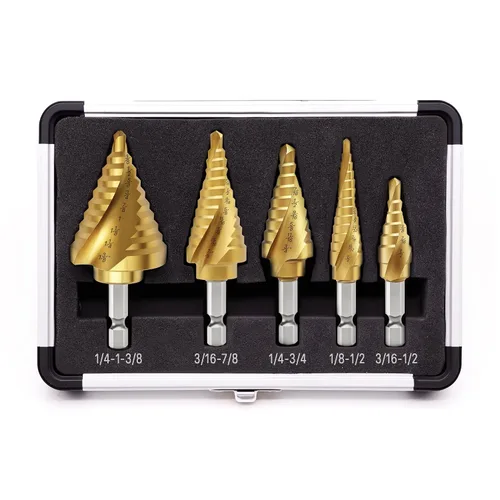 Miniatura 11 de Paquete de 5 brocas escalonadas y 5 brocas avellanadas, 50 tamaños de brocas con revestimiento de titanio HSS para metal, acero inoxidable