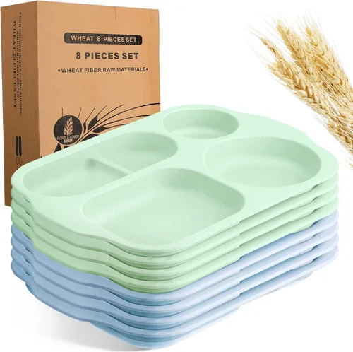 Miniatura 9 de Vesici 8 piezas de platos grandes de 12 pulgadas irrompibles divididos para niños y adultos - Bandeja de paja de trigo - Aptos para microondas