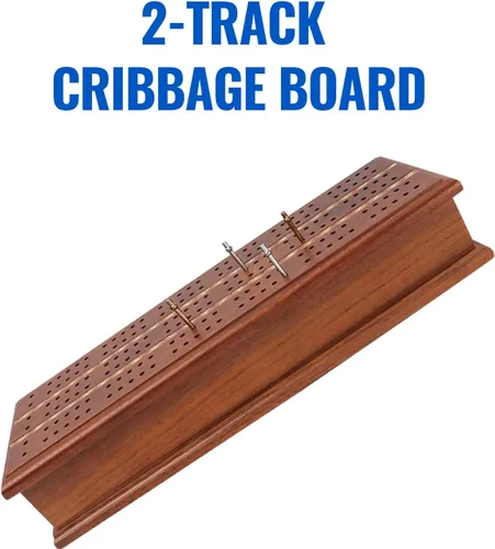 Miniatura 4 de GSE Games & Sports Expert Caja de juego de mesa de Cribbage de madera de 2 pistas con naipes, clavijas de metal y cajón de almacenamiento, tablero