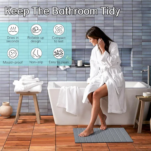 Miniatura 6 de Cuckan Alfombrillas de Baño Plegables de Piedra para Baño Súper Absorbentes de Tierra de Diatomeas Alfombrilla de Baño de Secado Rápido Alfombrillas