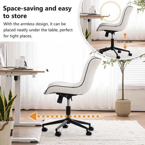 Miniatura 6 de YOUNIKE Silla de escritorio para oficina en casa con ruedas, silla de tocador sin brazos con respaldo, silla cómoda moderna tapizada en cuero, silla