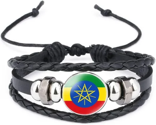 Miniatura 111 de vmcoatdu Mundial Muchas Banderas Nacionales Brazalete Retro de Aleación de Cuero para Pulsera de Cuerda Trenzada de Bandera Nacional