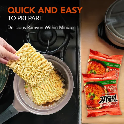 Miniatura 4 de Pulmuone - Fideos coreanos Ramyun no fritos, paquete de 4 fideos instantáneos coreanos sabor a estofado de kimchi, fácil de cocinar, auténtico ramen