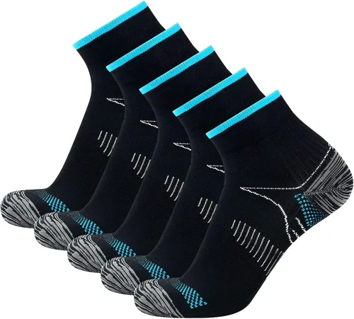 Calcetines de compresión para mujeres y hombres (5 pares) El mejor soporte para tobillo de arco de 15 a 20 mmHg, mejor para correr, ciclismo, Negro