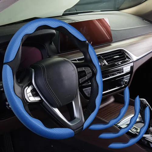 Miniatura 21 de WOCOCN 2 fundas para volante de automóvil, protector antideslizante de fibra de carbono para hombres y mujeres, múltiples opciones de color, Beige