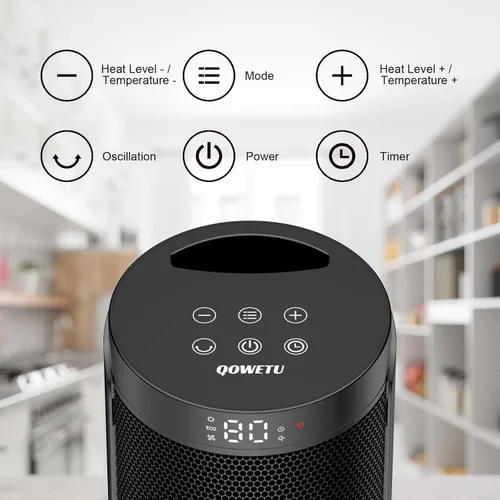 Miniatura 2 de Calentador de espacio portátil pequeño para uso en interiores - Calentadores eléctricos QOWETU de 1500 W con termostato, oscilación de 70°, 5 modos