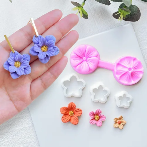 Miniatura 6 de Keoker Cortadores de arcilla polimérica de pétalos de flores para hacer aretes, 4 formas con molde de prensa de pétalos de arcilla polimérica (C)