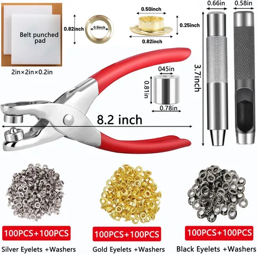 Miniatura 2 de Kit de herramientas de ojales con 605 piezas, ojales y arandelas de 1/2 pulgada en oro, plata, negro, dos juegos de herramientas de instalación