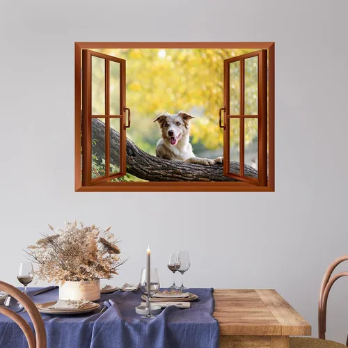 Miniatura 14 de wall26 Adhesivo decorativo para pared, diseño de oso y mariposa fuera de una ventana abierta, no se pega ni se pega, papel tapiz no tejido