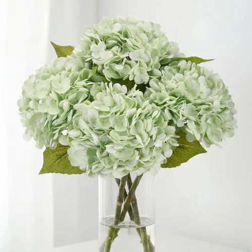 Miniatura 12 de JPSOR 40 cabezas artificiales de seda de hortensias con tallos, flores falsas para el día de la madre, boda, centro de mesa, hogar, jardín, Blanco