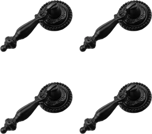 4 tiradores de lágrima colgantes antiguos decorativos para gabinete, cajón, armario, tocador, joyero con tornillos (negro, 2.6 x 1.1 pulgadas)