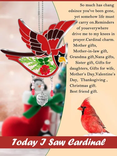 Miniatura 2 de KY&BOSAM Regalos para mamá, con texto en inglés "I Love You Mom", con diseño de cardenal, pintada a mano, para ventana, adorno colgante de viento