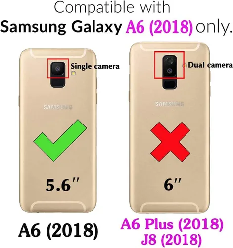 Miniatura 2 de Funda de teléfono para Samsung Galaxy A6 (2018) con protector de pantalla de vidrio templado y cubierta delgada de cuero, soporte para tarjetas