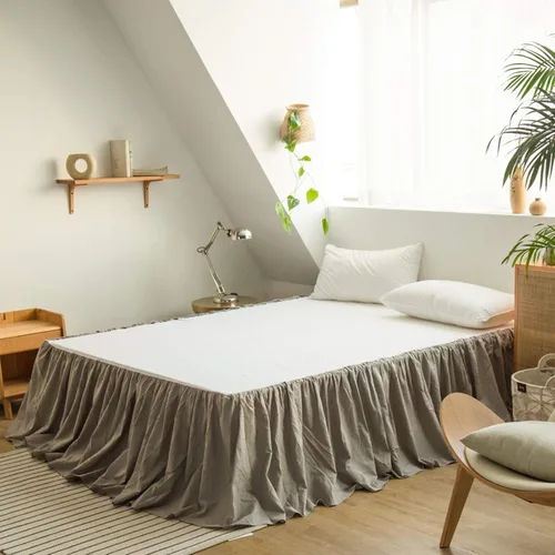 Miniatura 27 de BISELINA - Falda de cama de lino francés con volantes plisados de 22 pulgadas, caída a medida, mezcla natural de lino y algodón, funda para cama