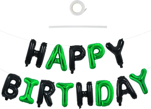 Miniatura 40 de TONIFUL Pancarta de Globos Negros de Feliz Cumpleaños de 16 Pulgadas con Letras de Papel de Aluminio Mylar, Cartel Banderín Reutilizable