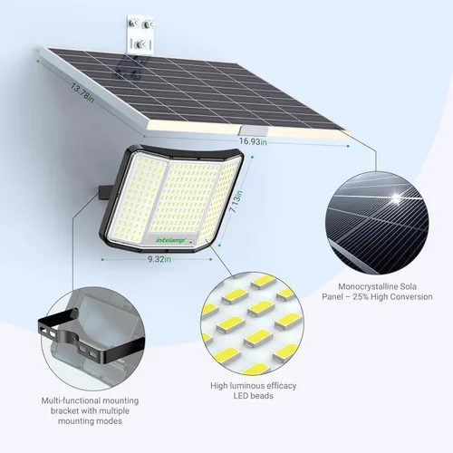Miniatura 3 de intelamp Luces solares impermeables para exteriores, 20000 mAh, 2000 lúmenes, reflector exterior con control remoto con cable de 16.4 pies