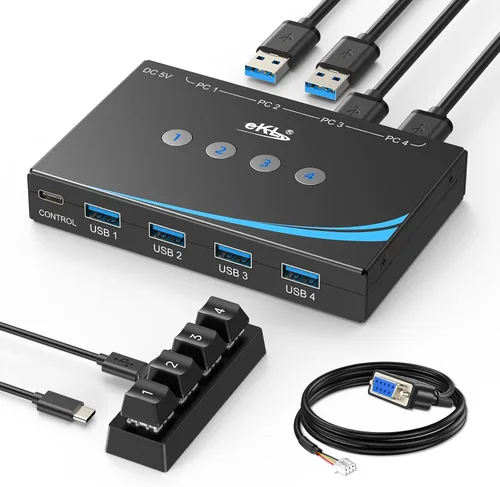 Miniatura 8 de eKL interruptor USB 3.0 para compartir periféricos entre 4 computadoras, interruptor USB de 4 puertos para compartir ratón, teclado, escáner
