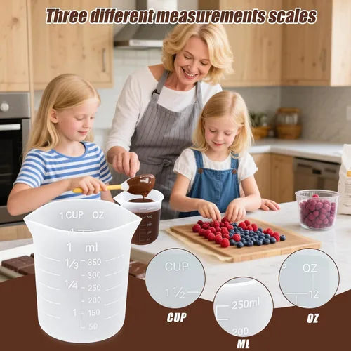 Miniatura 4 de Juome 6 tazas medidoras de silicona para derretir chocolate, juego de tazas de silicona para derretir chocolate con capacidad de 100/250/11.8 fl oz
