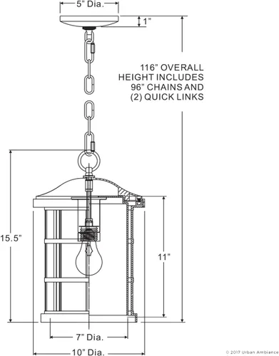 Miniatura 6 de Urban Ambiance UQL1049 - Lámpara colgante de lujo para exteriores, tamaño mediano: 15.5 pulgadas de alto x 10 pulgadas de ancho, con elementos