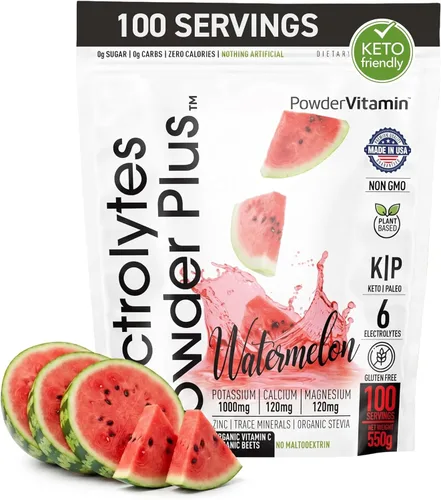 Miniatura 11 de Polvo de Electrolitos Plus (50 porciones), 0 calorías Keto, 0 azúcar, sin maltodextrina, 1000 mg de potasio, 120 mg de calcio, 120 mg de magnesio