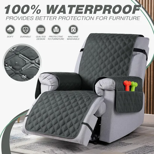 Miniatura 2 de TAOCOCO Funda de sofá reclinable 100% impermeable con consola, funda de sofá reclinable reversible para 2 asientos con correas para las piernas