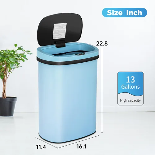 Miniatura 11 de 24/7 Shop at Home Freeway - Tapa de metal con sensor de movimiento para cocina, 13 galones, color azul