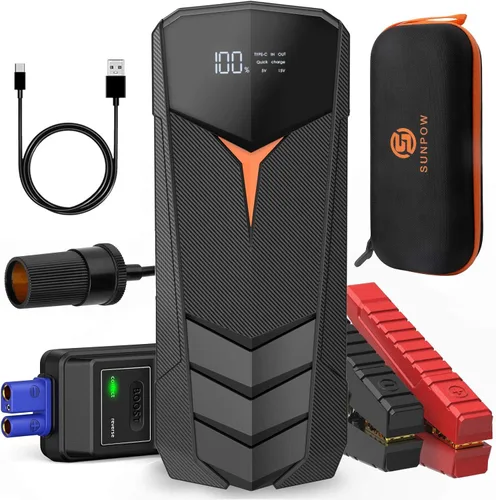 SUNPOW Batería de arranque de litio de 2000 A pico de 20000 mAh (hasta todo el gas y 8.5 L de diésel), batería de 12 V para automóviles, camiones,