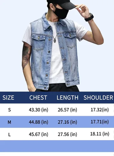 Miniatura 6 de DAVID.ANN Chaleco de mezclilla para hombre, chaqueta sin mangas de camionero