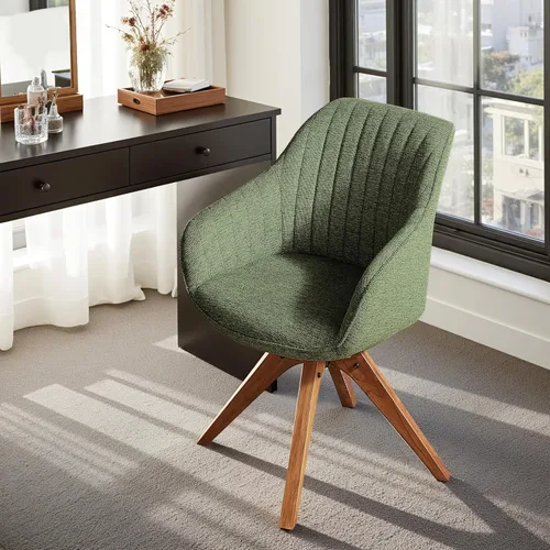 Miniatura 8 de Zouron Silla de Acento Moderna de Mediados de Siglo con Patas de Madera, Silla de Escritorio Giratoria Sin Ruedas, Sillón Lateral Tapizado Silla