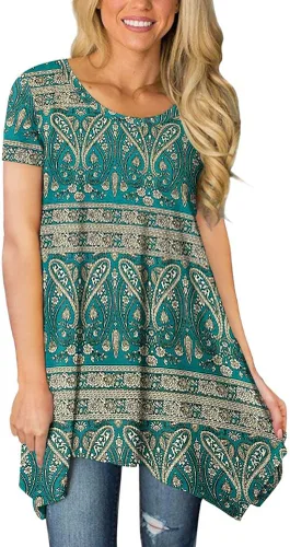 Blusa informal POPYOUNG, de manga corta, para mujer, camiseta tipo túnica y vuelos