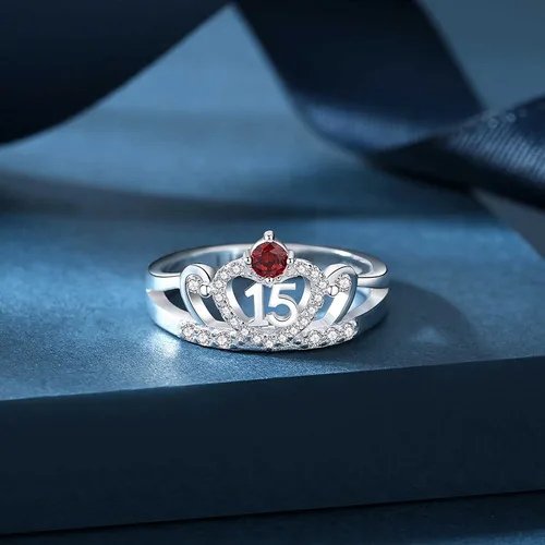Miniatura 4 de Piedras de nacimiento joyería para hija, regalos de plata, anillos de quinceañera, anillos de quinceañera, anillo de corazón abierto, circonita