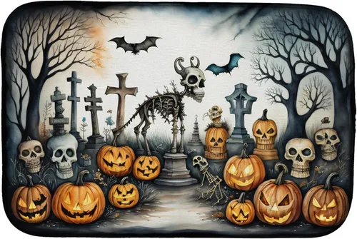 Miniatura 30 de Caroline's Treasures DAC2223DDM Tapete de secado de platos de Halloween espeluznante de gato negro, tapete absorbente para secado de platos