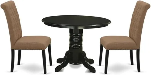 East West Furniture SHBR3-BLK-17 - Juego de mesa de comedor de 3 piezas contiene una mesa de comedor redonda con pedestal y 2 sillas tapizadas de