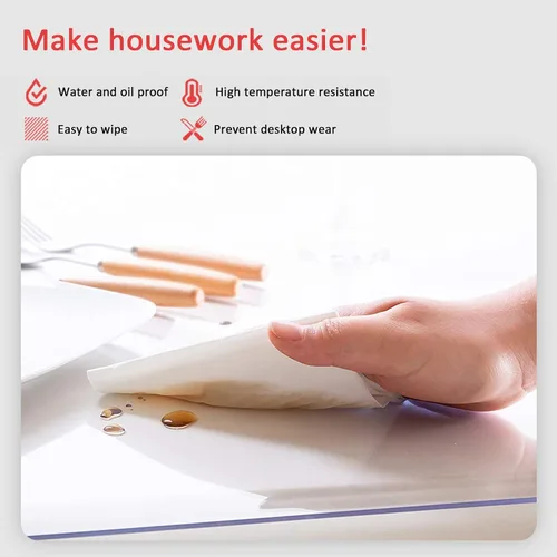 Miniatura 7 de Protector de mesa transparente de poliuretano TPU ignífugo, impermeable, antiescaldado, transparente, 45 tamaños, para mesa de comedor, escritorios