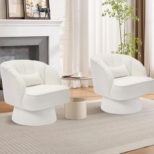 Miniatura 36 de GarveeHome Silla de acento moderna giratoria de barril, sillón tapizado de terciopelo de 360 grados con respaldo a rayas y acolchado suave, cómoda