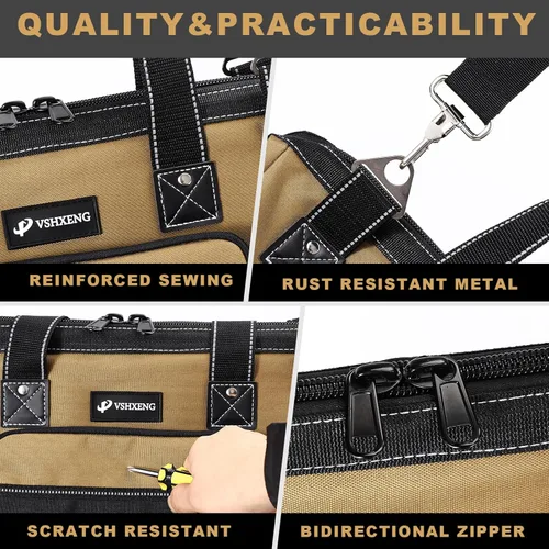 Miniatura 7 de Bolsa de herramientas grande de 20 pulgadas para hombres, resistente, bolsa de taladro, organizador de bolsa de herramientas, boca ancha