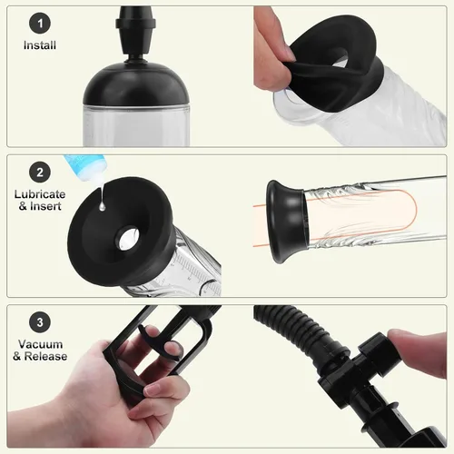 Miniatura 6 de Bomba de vacío para pene, amplificador manual de pene, dispositivo de bombeo de aire de presión, juguetes sexuales para hombres adultos para Negro