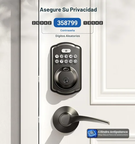 Miniatura 6 de Veise Cerradura de puerta de huellas dactilares con 2 manijas de palanca, cerradura de puerta de entrada sin llave, cerrojo de teclado electrónico