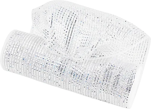 Miniatura 4 de HUIHUANG Cinta de malla decorativa de plata de 10 pulgadas de ancho deluxe, malla de plata blanca láser para Navidad, suministros para hacer Lámina