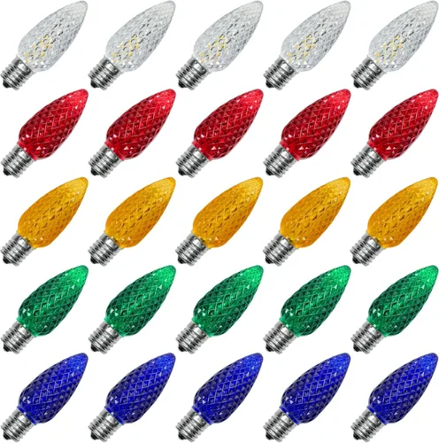 Miniatura 9 de Paquete de 25 bombillas LED C7 de luz nocturna, bombillas LED C7 de repuesto para cadena de luces de Navidad, 0.6 vatios equivalentes a 7 vatios, C7