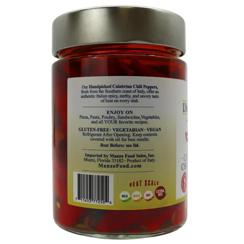 Miniatura 3 de L'Oro Del Sud Pimientos enteros de Calabria certificados auténticos, chiles enteros en aceite, 9.8 oz (280 g), cultivados y envasados en Calabria
