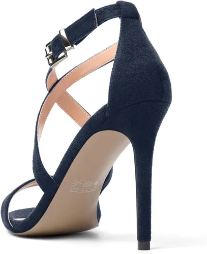 Miniatura 7 de ROSERWISH Sandalias de tacón alto con hebilla de gamuza para mujer, con puntera abierta, correa al tobillo, de 4 pulgadas
